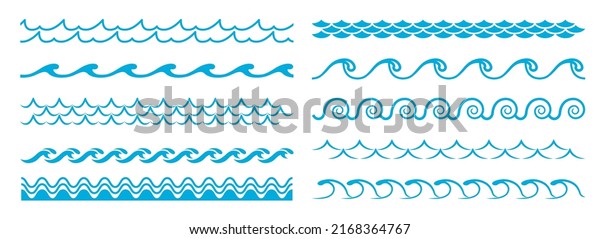 Ocean blue wave line, water pattern\
borders and frames. Vector sea wave dividers with wavy ornaments of\
stormy water, nautical frame lines of summer beach surf curves and\
swirls, page\
embellishments