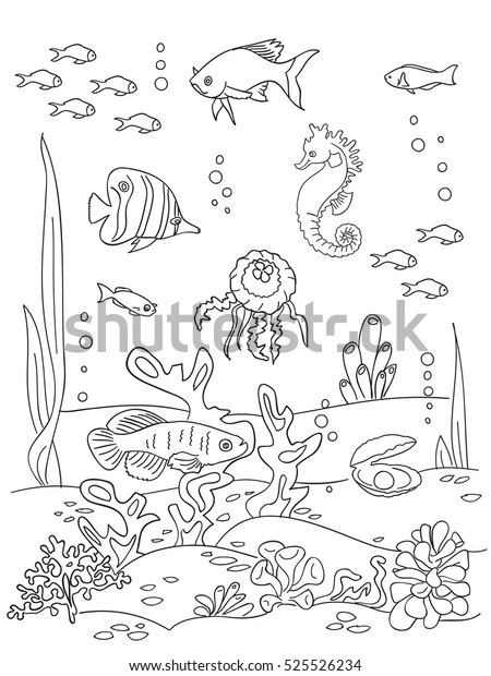 Ocean Bottom Coloring Book Page Doodle Stock Vector (Royalty Free