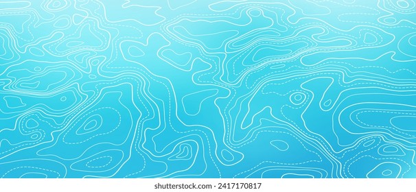 Ocean bottom topographic line map curvy wave isolines vector illustration. Sea depth topographic landscape surface for nautical radar readings. Cartography texture abstract banner relief ocean floor.