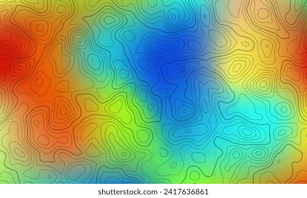 Ocean bottom topographic line map curvy wave isolines vector illustration. Sea depth topographic landscape surface for nautical radar readings. Cartography texture abstract banner relief ocean floor.