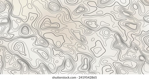 Ocean bottom topographic line map curvy wave isolines vector illustration. Sea depth topographic landscape surface for nautical radar readings. Cartography texture abstract banner relief ocean floor.