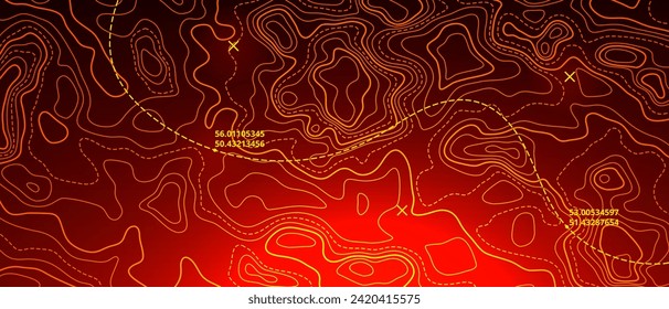 Ocean bottom topographic line map curvy wave isolines vector illustration. Sea depth topographic landscape surface for nautical radar readings. Cartography texture abstract banner relief ocean floor.