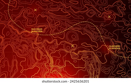 Ocean bottom topographic line map curvy wave isolines vector illustration. Sea depth topographic landscape surface for nautical radar readings. Cartography texture abstract banner relief ocean floor.