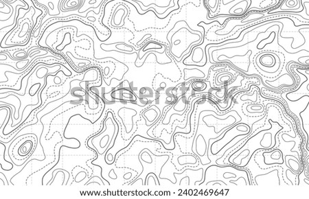 Ocean bottom topographic line map curvy wave isolines vector illustration. Sea depth topographic landscape surface for nautical radar readings. Cartography texture abstract banner relief ocean floor.