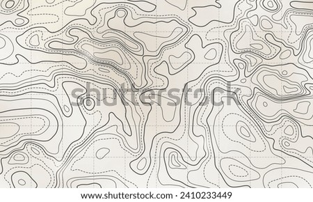 Ocean bottom topographic line map curvy wave isolines vector illustration. Sea depth topographic landscape surface for nautical radar readings. Cartography texture abstract banner relief ocean floor.