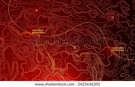 Ocean bottom topographic line map curvy wave isolines vector illustration. Sea depth topographic landscape surface for nautical radar readings. Cartography texture abstract banner relief ocean floor.