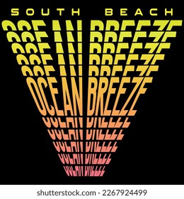 Ocean Breeze text South Beach, with gradient Yellow and Pink. Fashion style design.