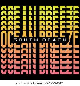 Ocean Breeze text South Beach, with gradient Yellow and Pink. Fashion style design.