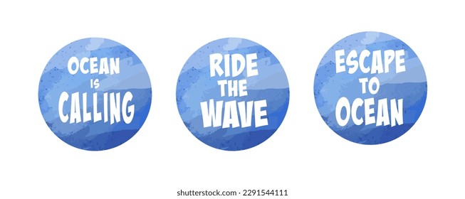 ocean is calling, ride the wave, escape to ocean stickers collection, round stickers set