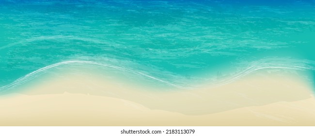 Banner con vistas a la parte superior de la línea de costa oceánica, marea de la ola, fondo abstracto de color turquesa y azul. Ilustración vectorial,concepto para tarjeta, afiche, volante, impresión.