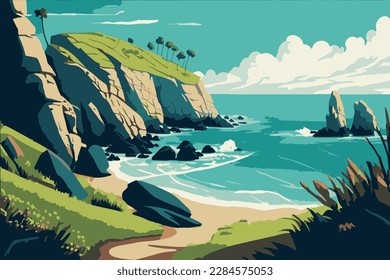 Ocean coast. Sea coast. Eco coast, vector illustration.