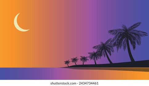 Ocean coast, sunset. Lo fi aesthetic wallpaper. Marine vector landscape. Lofi background, chill vibes