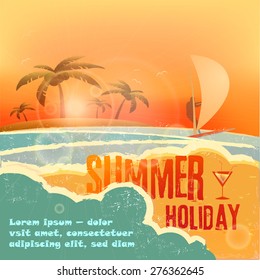 ocean coast at the sunset vector  Poster in Retro Design Style