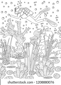 ocean coloring book page for adults