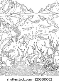 ocean coloring book page for adults