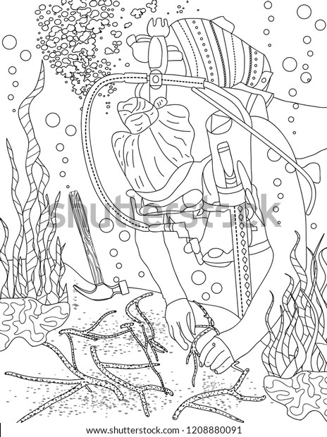 Download Ocean Coloring Book Page Adults Stock Vector Royalty Free 1208880091