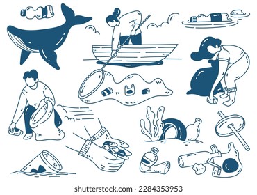 Ocean conservation concept doodle cartoon design element