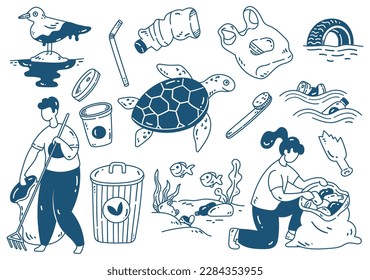 Ocean conservation concept doodle cartoon design element