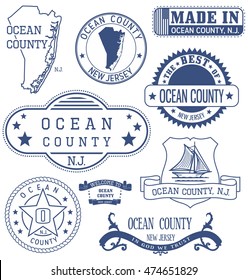 Ocean county, New Jersey. Set of generic stamps and signs.