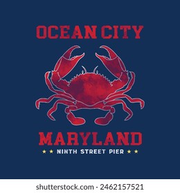 Ocean Crab Placement Print Distressed Grunge Illustration Vektorgrafik Artwork für Bekleidung T-Shirt Grafik