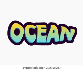 Ocean Creative Font Design. Wavy Word With Blue And Yellow. Simple Elegant Text Effect Template.