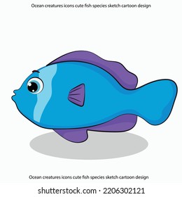 Ocean creatures icons cute fish species sketch cartoon design