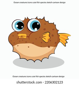 Criaturas oceánicas íconos especies de peces lindos dibujo de dibujos animados