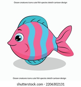 Ocean creatures icons cute fish species sketch cartoon design