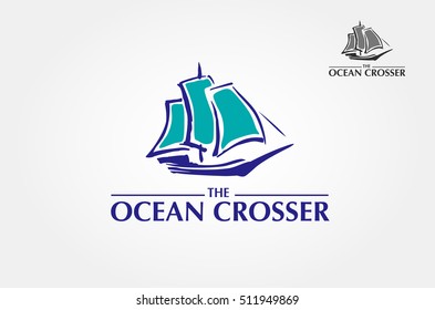 The Ocean Crosser Vector Logo Template. Nautical theme logo, basic of this logo is a cruise made from simple shape. Vector logo illustration