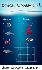 Ocean crossword game template illustration