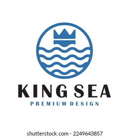 Diseño del logotipo de los símbolos oceánicos y de la corona, una representación poderosa y regular de la soberanía marítima