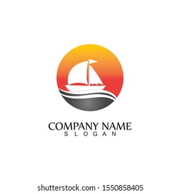 ocean cruise linear ship silhouette simple linear logo-vector