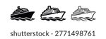 Ocean Cruise Ship Icons Set - Passenger Liner Silhouettes and Outline Styles on Water, Travel and Tourism