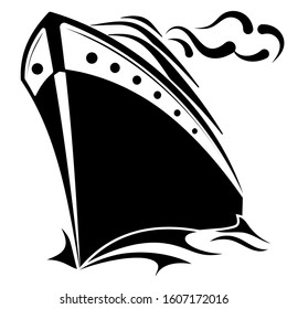 Ocean Cruise Ship. Sea Liner. Nautical  Logo. Front View. Editable.