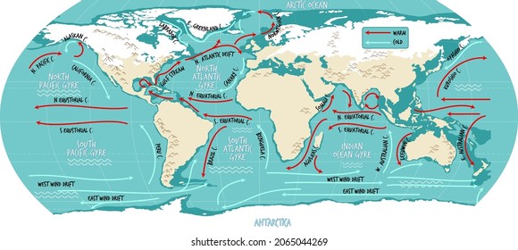 The Ocean Current World Map With Names Illustration