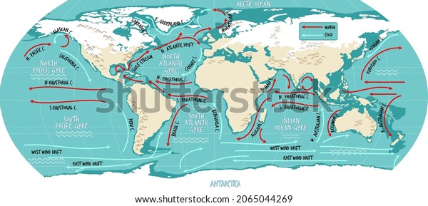 Ocean Current World Map Names Illustration Stock Vector (Royalty Free ...