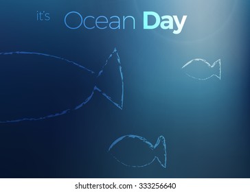 Ocean Day vector card with drawing fish