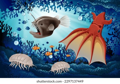Ocean with Deep Sea Creatures illustration