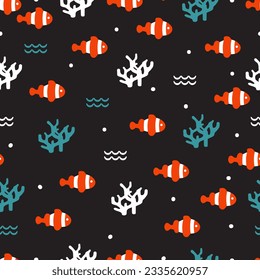 Ocean Depth Harmony Clown Fish Vectormuster können für die Hintergrunddekoration und Bekleidung Design verwendet werden