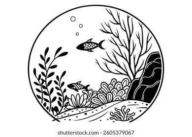Ocean Depths Minimalist Seabed Vector Art in Black