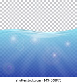 Ocean design element, sun rays underwater isolated on transparent background