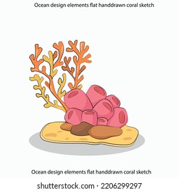 Ocean design elements flat handdrawn coral sketch