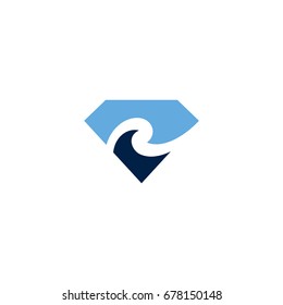 Ocean Diamond Logo Design. Diamond Combination With Wave