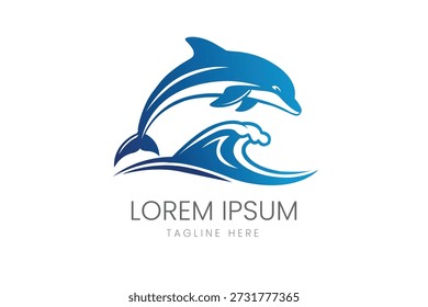 Ocean Dolphin Jump Wave Symbol for Marine Park Travel Agency Water Sports and Environmental Sea Life Protection Agency Vector logo template