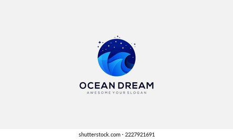 Ozeantraum, Vektorlogo-Design, einfaches Symbol