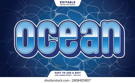 Ocean editable text effect with blue water gloss style on aquatic background