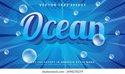 Ocean editable Texteffekt Vorlage im modernen 3D-Stil mit Wellenkonzept