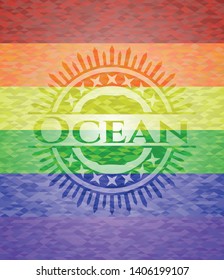 Ocean emblem on mosaic background with the colors of the LGBT flag