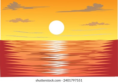 Vector de imagen marina de fondo de la puesta de sol de la noche oceánica