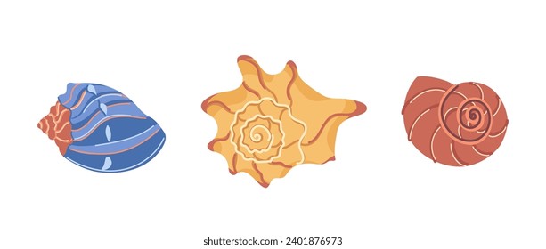 Ocean exotic underwater seashell, spiral snail shell, aquatic mollusk, sea conch inhabitant